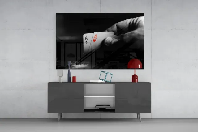 Insigne Art Glasschilderij – Pokerkaarten – Zwart Wit – Aas – Moderne Wanddecoratie – 90x60 cm