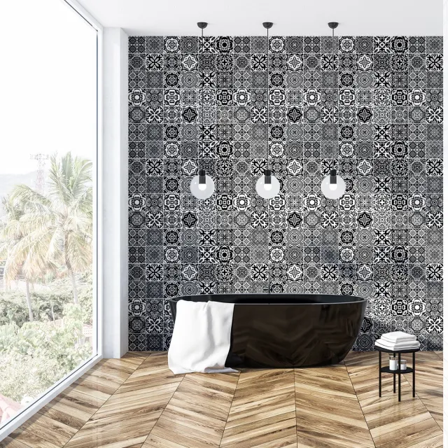 Ambiance Sticker Zelfklevende tegelmuurstickers voor keuken en badkamer - 60 cementtegelstickers AZULEJOS LIANA - 60 stickers 10x10cm Multi color