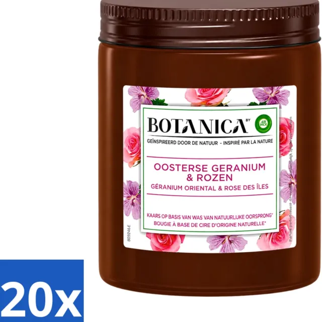 Air Wick 20 x Botanica by Air Wick - Geurkaars - Geranium & Rozen - 40 Uur Brandduur - Voordeelverpakking - 20 stuks Wit