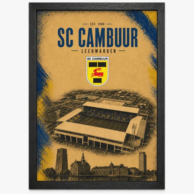 Joshimo SC Cambuur Poster | Leeuwarden Stadion & Skyline | Inclusief Zwarte A3 Lijst | Voetbalposter
