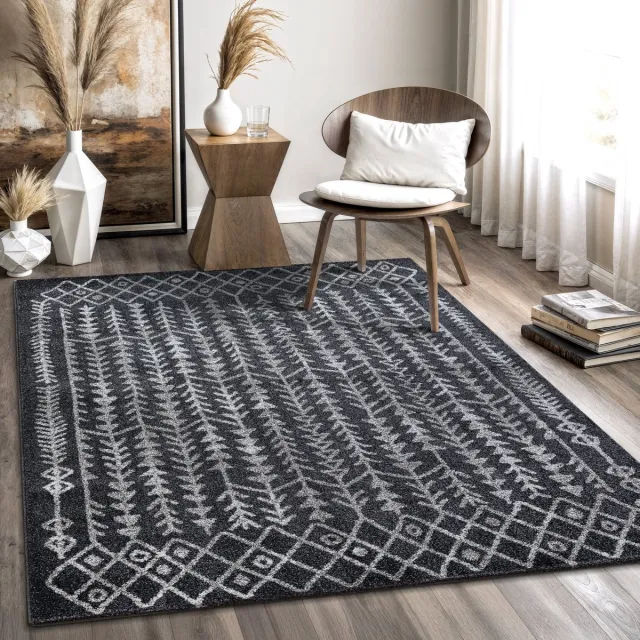 Muratap Boho Vintage Kelim Laagpolig Vloerkleed Zwart/Grijs- 160x230 CM