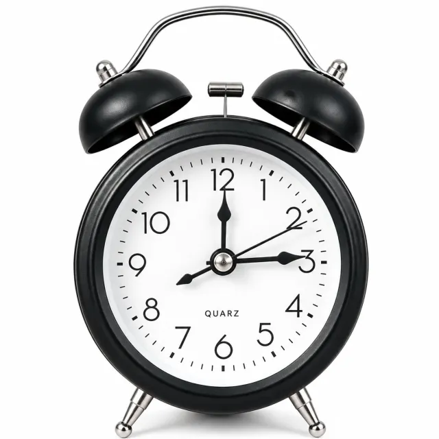 SWGOTA Zwarte analoge wekker, 3-inch uitvoering, met dubbele bel en cijferwijzerplaat, voor bureau en nachtkastje