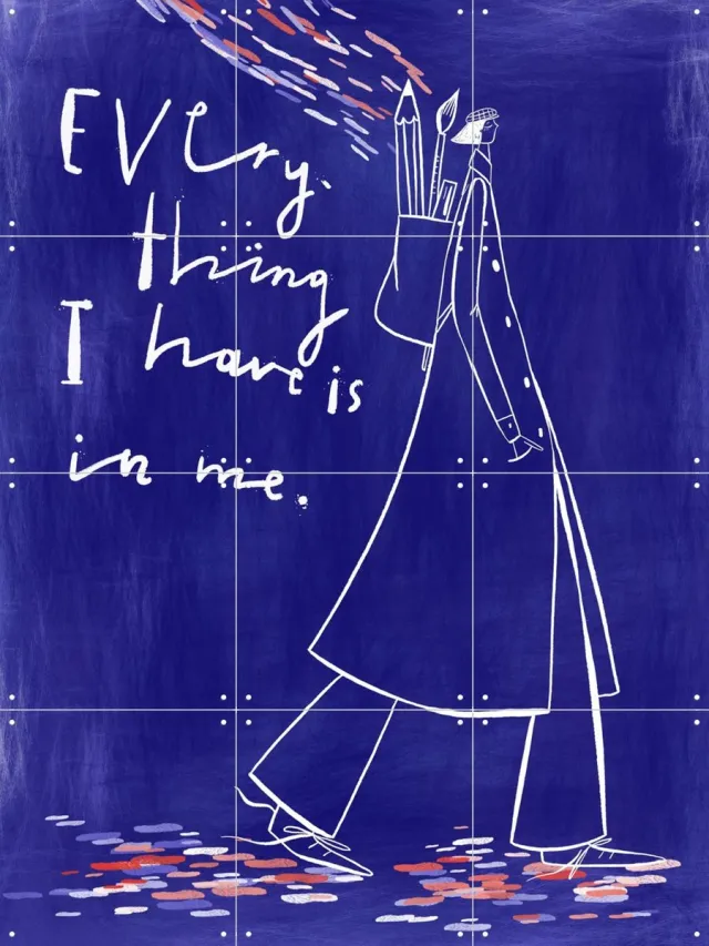 IXXI Me, Gozde - 60 x 80 cm - Grote wanddecoratie en posters - Illustraties, Line art, Speels, Grafisch Ontwerp, Café, Slaapkamer, Woonkamer Blauw