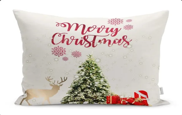 De Groen Home Sierkussen Velvet - 30x50 cm - Kerstboom - Inclusief binnekussen Rood