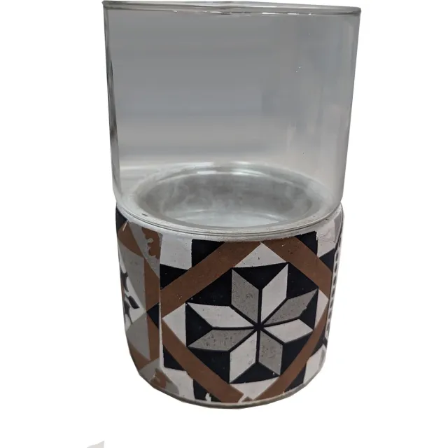 Esschert Design Windlicht - theelicht - portugese tegels - glas met aardewerk - hoogte 18 cm - diameter 11 cm Blauw