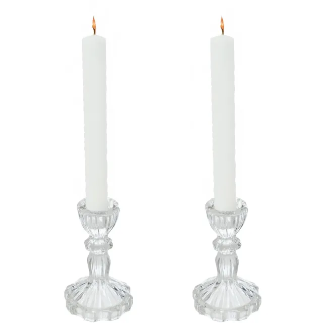 Atmosphera kaarsen kandelaar Decoglass - 2x - voor dinerkaarsen - glas - transparant - 7 x 11 cm