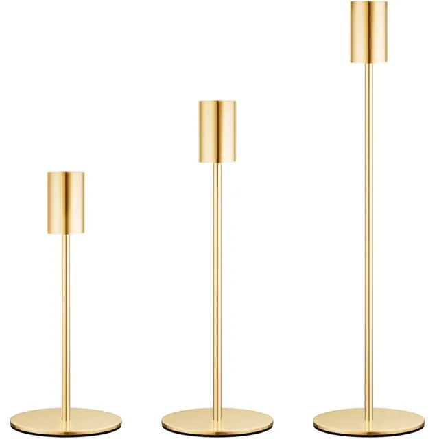 Wonix Kandelaar Set van 3 - Kaarsenhouder - Kaarsenstandaard - Decoratieve accessoires - Kandelaars Groot en Klein - Metaal - Goud