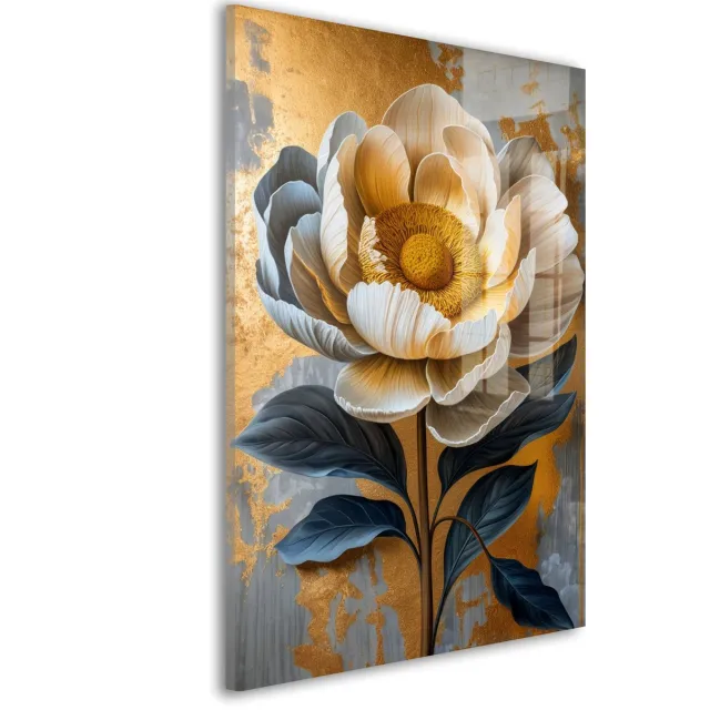 De Online Drukwinkel Glasschilderij Gouden bloei pracht - 90 x 60 cm - Bloem - Bloemen en Planten - Acrylaat - Inclusief wandbevestiging - Foto op plexiglas - Wanddecoratie woonkamer – Modern – Modern