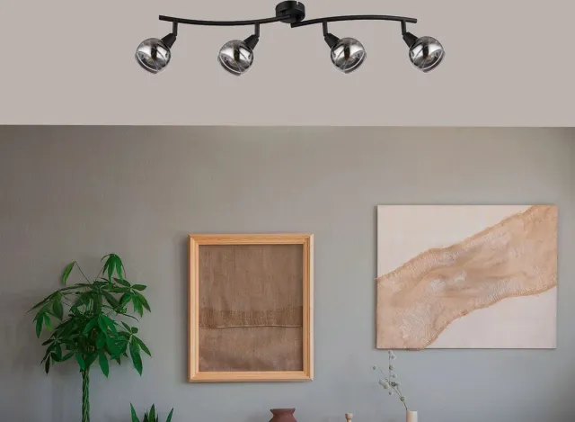 Trango 4 vlam Plafondlamp 1010-45SD in zwarte look *WOW* incl. 4x 3-traps dimbare LED lamp 3000K warm wit Plafondlamp met design rookglazen kappen, woonkamer plafondspots, spots 4-vlams zwart