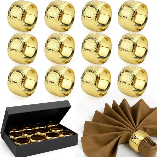 Famanu Set van 12 metalen servetringen, goudkleurige ringen voor tafelservetten, ideaal voor kerstmis, bruiloften en feesten