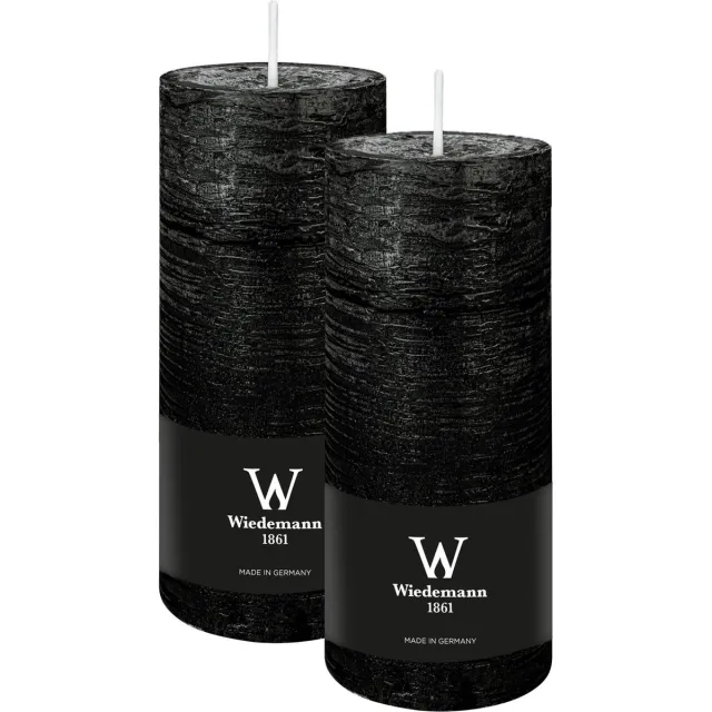 Wiedemann Cilinderkaars/stompkaars - 2x - rustieke kaars - zwart - 7 x 16 cm - 66 branduren