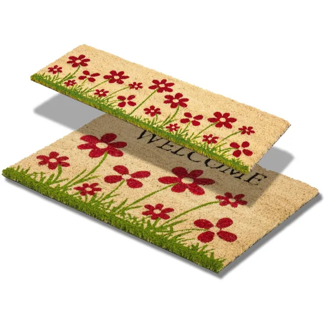 Unyqoos Beige kokos deurmat set voor binnen met antislip en antibacteriële eigenschappen Bloemenweide