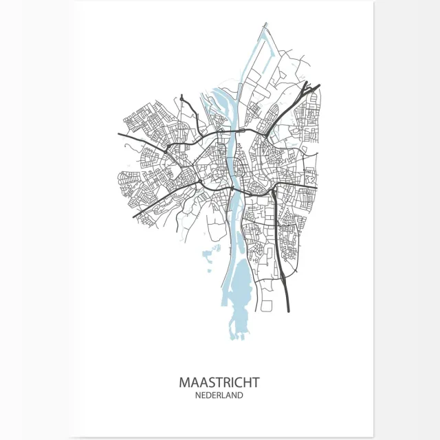 De Lange Koe Poster Maastricht | Plattegrond | 29,7 x 42,0 cm (A3) Wit