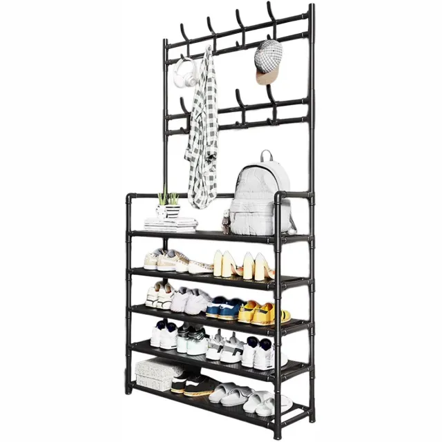 JOYNEXTBUY Kapstok met Schoenenrek - Garderoberek - Kapstokrek - Halmeubel met schoenenrek - Multifunctioneel - Schoenenrek met kapstok - Zwart