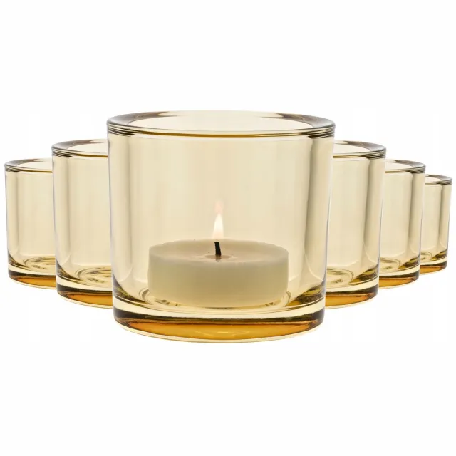 Trend glass Set van 6 Gele Glazen Theelichthouders - 8 cm Hoog Geel