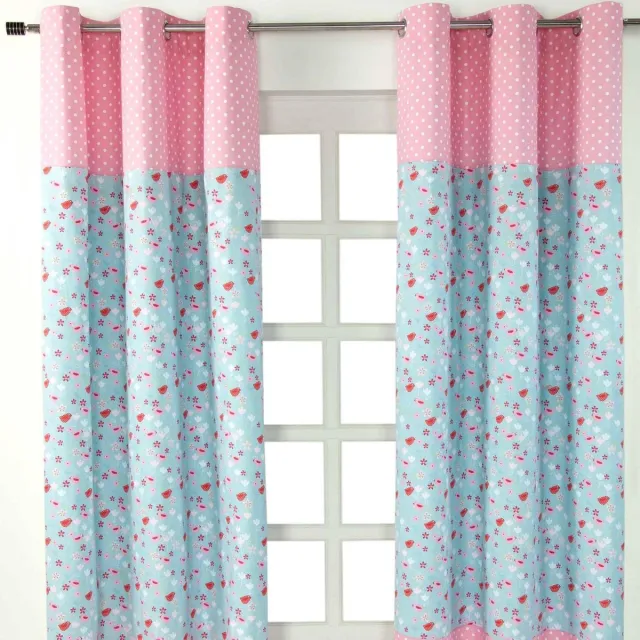 Homescapes gordijnen vogels & bloemen roze blauw set van 2 182 x 137 cm Roze/Blauw