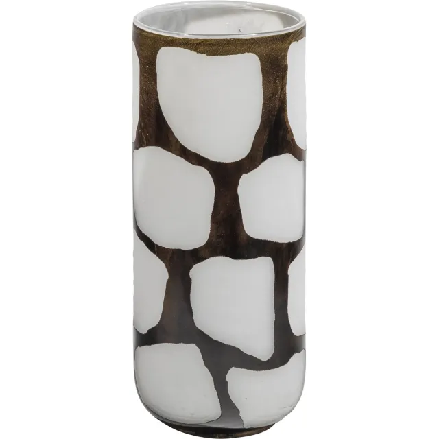 WOOOD Blair Handgemaakte Vaas - Glas - Zwart/ Wit - 34x14x14 black/white