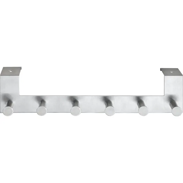 Wenko Deurkapstok Celano RVS, 39cm breed, met 6 haken - Deurgarderobe - Hakenlijst deur - Voor stompe deuren 4cm dik