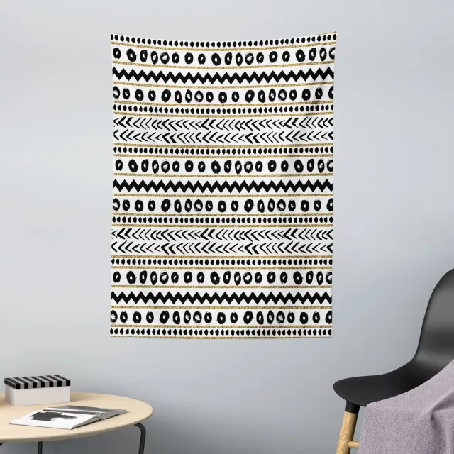ABAKUHAUS Gestreept Wandtapijt en Sprei, Abstracte Primitieve Stijl, 110 x 150 cm, Zwart Geel Zwart en geel