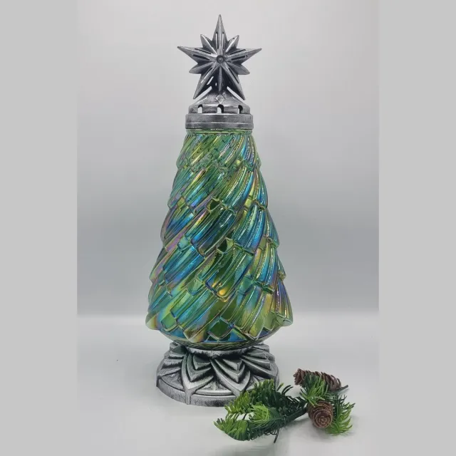 Lubema Herdenkingslicht - R122sb - Kerstboom - Ster - Zilver - Kerst - Grafkaars – Graflicht – Graflantaarn – Grafdecoratie - Windlicht Zilver / Groen