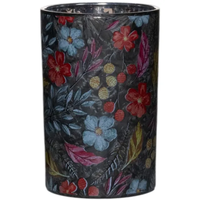 Mars & More Theelichthouder Sandy bloemen zwart groot 18cm Multi