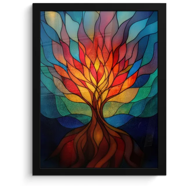 FrameYourWall Poster in lijst - Fotolijst 30x40 cm - Posters - Sierglas - Boom - Rood - Vlakken - Posterlijst zwart - Decoratie - Wanddecoratie woonkamer - Muurdecoratie slaapkamer