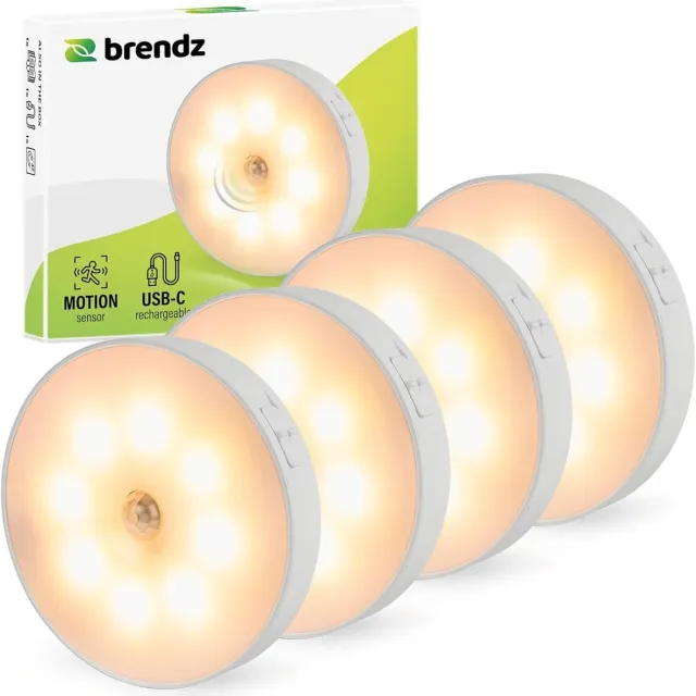 Lexium Store Sensor lampjes met bewegingsmelder - Elim Sensor - 4 stuks - Ronde LED Kastverlichting met USB-C Oplaadbaar - Warm Wit Licht voor Kast en Trap