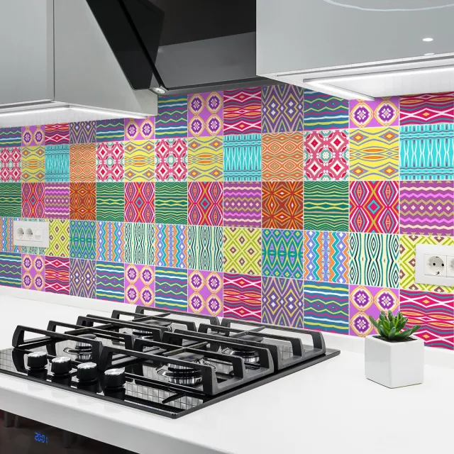 Ambiance Sticker Zelfklevende tegelmuurstickers voor keuken en badkamer - 24 Anemonia tegelstickers - 24 stickers 10x10cm Multi color