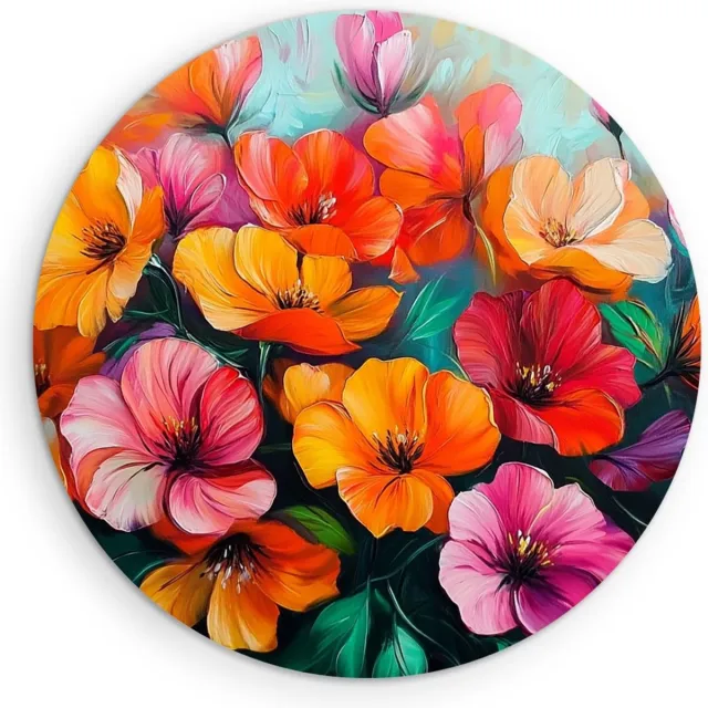 Saammp Forex Muurcirkel - Oranje Roze Gekleurde Bloemen - Natuur - Abstract - Ø 50 - Wandcirkel - Wanddecoratie Cirkel - Muurdecoratie Woonkamer - Kantoor Decoratie