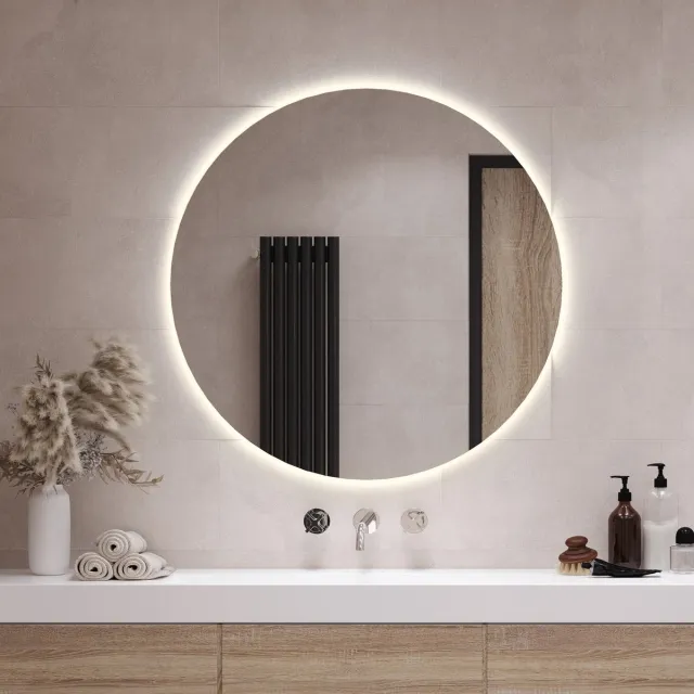 Coloray Spiegel Rund LED - Große Runde LED Spiegel - 90 cm x 90 cm - Wandspiegel Rundes Design LED - Symmetrischer LED Spiegel - Warm Licht - Dekorativer Symmetrischer LED Spiegel - Runder Wandspiegel Symmetrisch LED Warm Wit