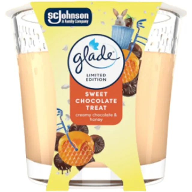 Glade Lente Geurkaars in Glas - Sweet Chocolate Treat - Glade | 1x 112g - Paas Editie - Pasen - Lentegeur Kaars in Glas - Brandduur: tot 30 uur Geel