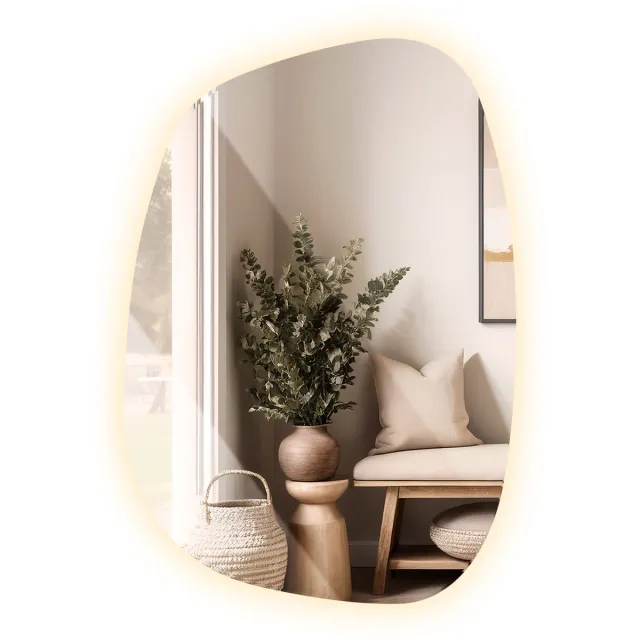 TULUP LED Spiegel - Asymmetrische Spiegel Met Verlichting - 90,9 cm x 66 cm - Unieke LED Wandspiegel - Warm Wit 3000K - LED Wandspiegel Minimalistisch - Onregelmatige Spiegel Met LED - Scandinavische LED Wandspiegel