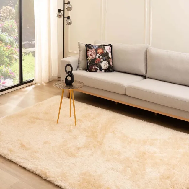 Tapeso Posh velvet vloerkleed, jute, hoogpolig, 280x380 Champagne