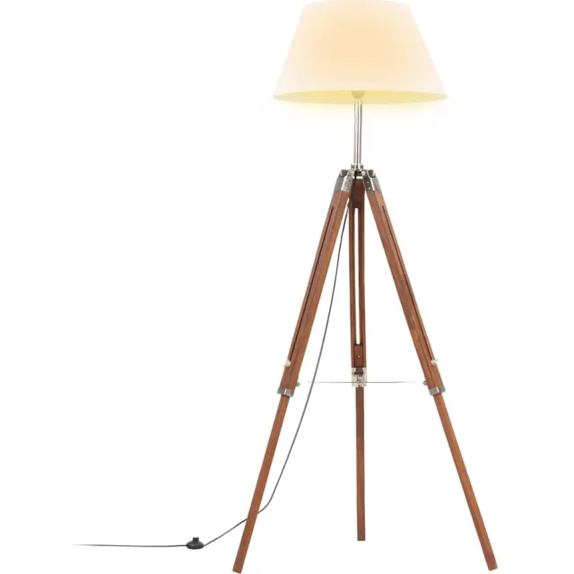 vidaXL Vloerlamp driepoot 141 cm massief teakhout honingbruin en wit