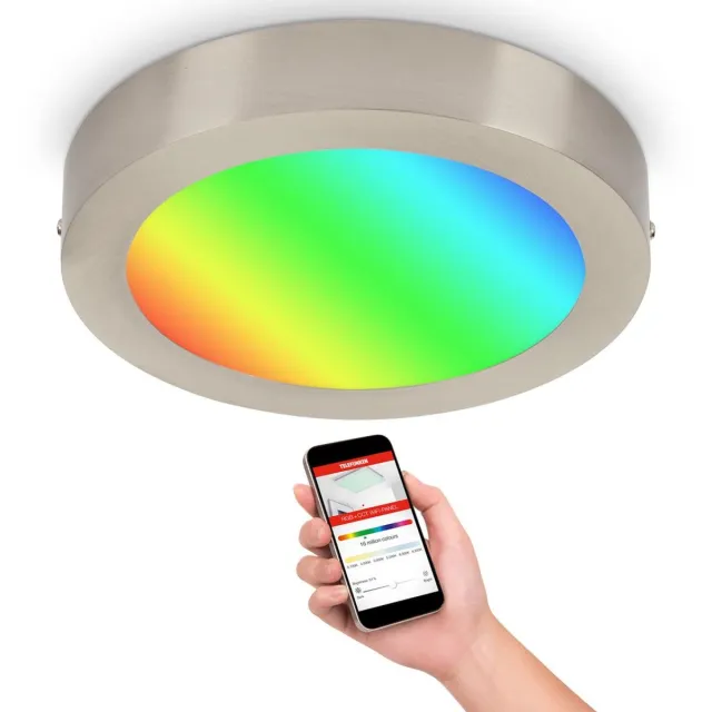 Telefunken Slimme lamp - 309502TF - CCT kleurtemperatuurregeling - RGB kleuren - Traploos dimbaar - App bediening - Spraakbesturing - 22,5x3,8 cm - Mat nikkel nikkel-mat