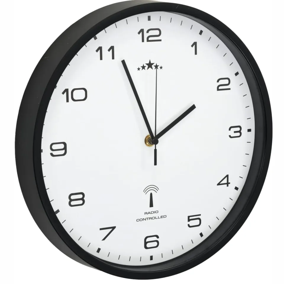 vidaXL Wandklok met quartz uurwerk radiogestuurd 31 cm wit en zwart, foto 3