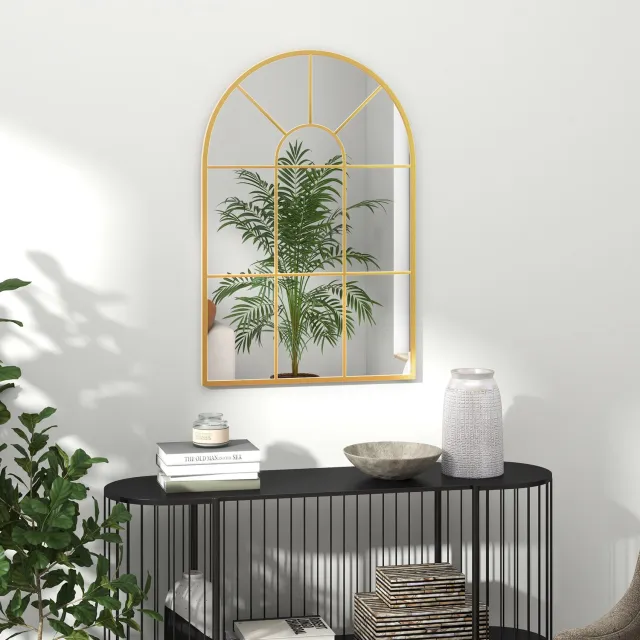 WUVRIE Wandspiegel 91 x 60 cm - Boogvormig metalen frame - Goud