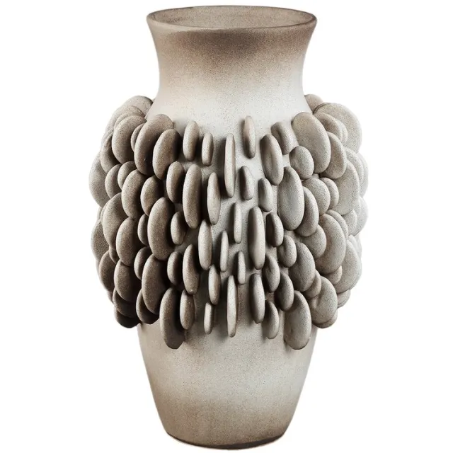 PTMD Wina Beige Ceramic Vase With Round Scales High