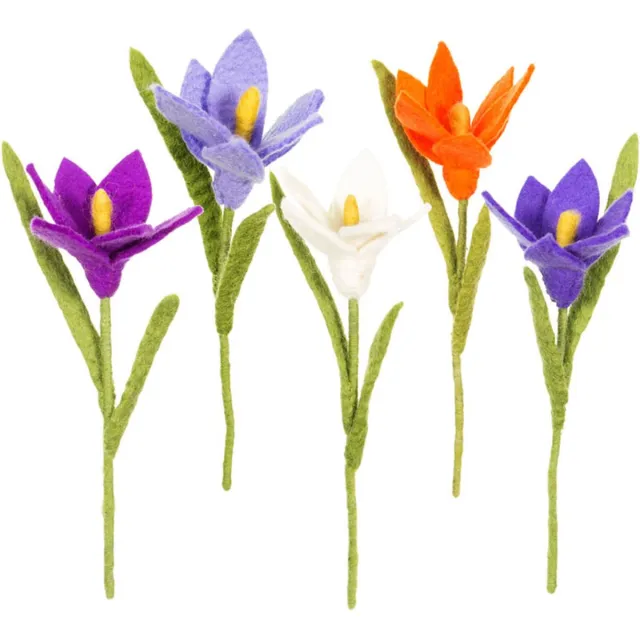 Sjaal met Verhaal Bloemen Vilt - Krokus Kleuren Assorti - Set 5 stuks - 25cm - Fairtrade Sjaalmetverhaal Bloemen - Krokus Assorti 5x