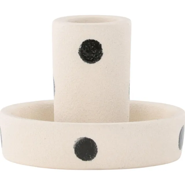 Nest of Nora Set van 2 - Nest of Nora Kaarsenhouders - 11x6 CM - Wit met zwarte stippen
