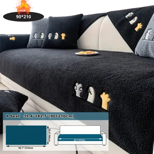 Nivard Bankhoes - Bankbeschermer - Stretch - Sofa Cover - Pluche - Zwart - 4 Zits 90x210