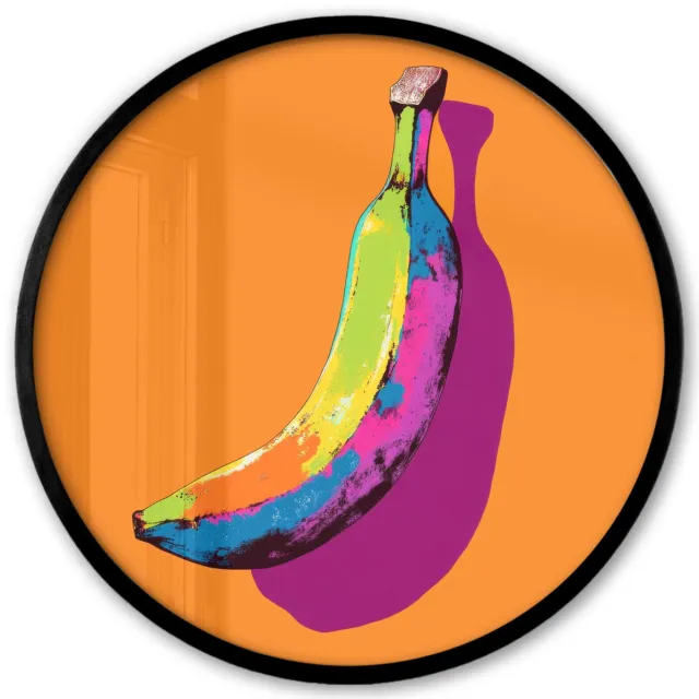 FrameYourWall Poster in lijst Rond - Fotolijst 40x40 cm - Posters - Felle kleuren - Banaan - popart - Ronde posterlijst zwart - Decoratie - Wanddecoratie woonkamer - Muurdecoratie slaapkamer