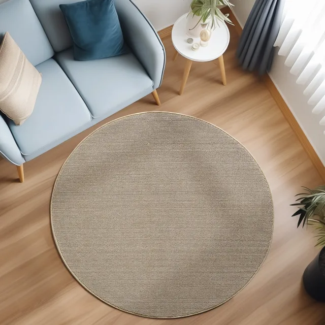 Muratap Loom Uni Effen Vloerkleed - Rond - Uni Kleur - Beige - Woonkamer Slaapkamer Tapijt - Laagpolig- 160 CM Ø