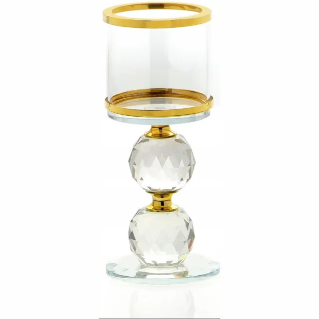 Messa Home Glazen Kandelaar Theelichthouder - Stijlvol en Elegant (17cm) Goud