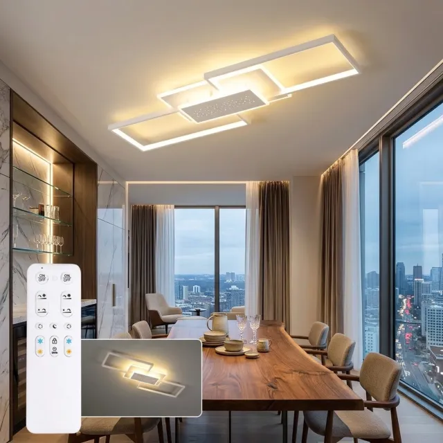 ANTENLICHT LED Deckenlamp Modern Geometrisch Design - Wit 80 cm - Dimbare LED Plafondlamp - 50W Plafonnière met Afstandsbediening - Timer & Nachtlamp Modus - Woonkamer & Slaapkamer