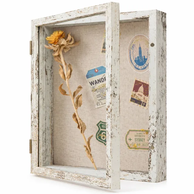SWGOTA Diepe displaylijst antiekwit, 8 x 10 inch (20,3 x 25,4 cm), gehard glas en scharnierende deur met magneetsluiting, in verpakking van dik karton