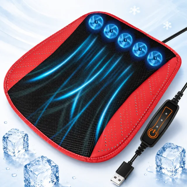 Ulisem Auto Ventilator Kussen Koel Zitkussen Stoel Ventilatie Auto USB 5 Ventilatoren Ademend Comfort Koeling 12V 24V Rood