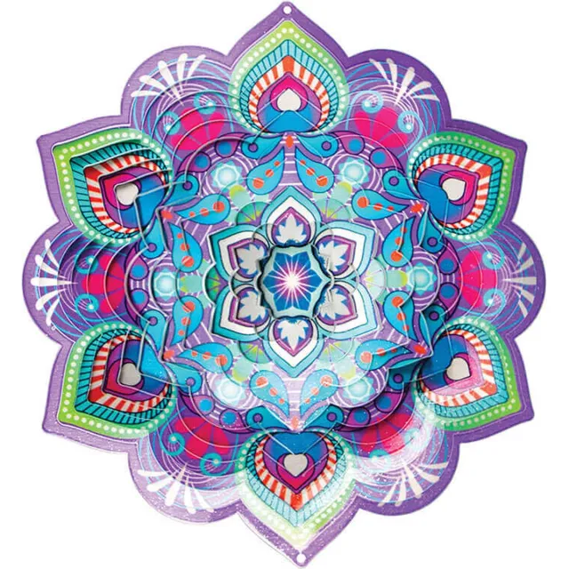 Spin Art/Cooking Vinyl Windspinner, Spin Art, RVS, Mandala Lotus Flower, 12MSF300, Ø 30cm Blauw