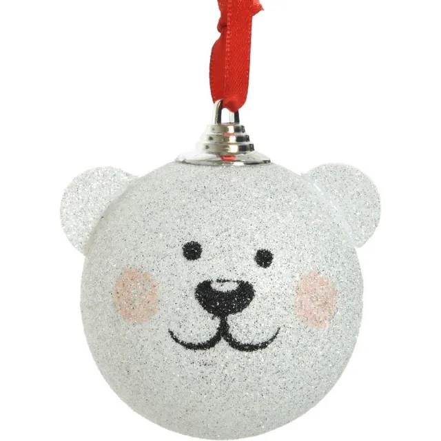 Decoris IJsberen kerstbal 8 cm kunststof wit - kerstversiering - kerstdecoratie - 6x
