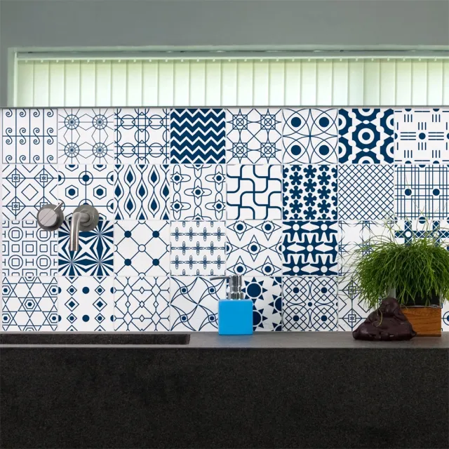 Ambiance Sticker Muurstickers voor keuken en badkamer - 30 Scandinavische cementtegelstickers - 30 stickers 10x10cm Multi color